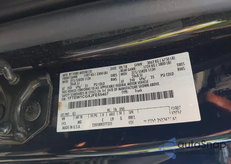 2018 Ford F-150 Xlt из США, поврежденный, VIN 1FTEW1CGXJFE55407